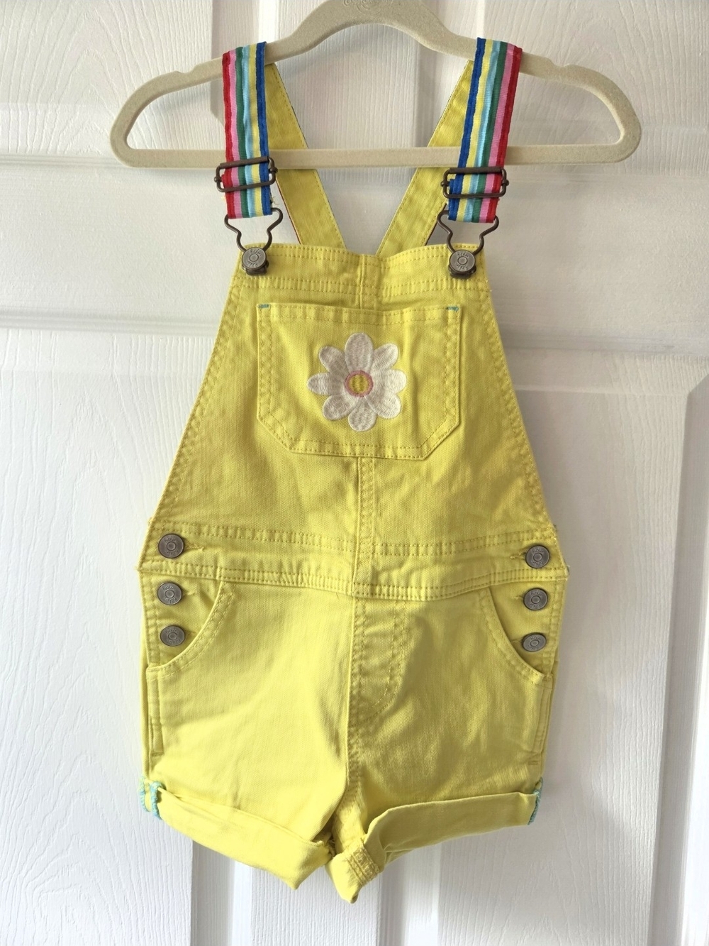 Mini Boden Yellow Daisy Short Overalls for Kids 3-4Y